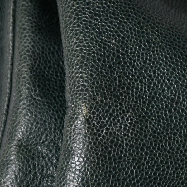 CHANEL Triple Coco Caviar Skin Drawstring Shoulder Bag Bucket Bag Dark Green Coco Mark Gold Hardware Good Condition Used 4a003715