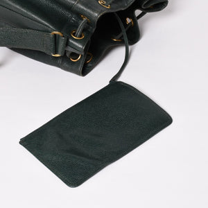 CHANEL Triple Coco Caviar Skin Drawstring Shoulder Bag Bucket Bag Dark Green Coco Mark Gold Hardware Good Condition Used 4a003715