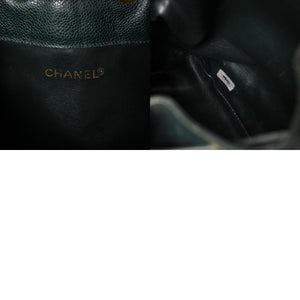 CHANEL Triple Coco Caviar Skin Drawstring Shoulder Bag Bucket Bag Dark Green Coco Mark Gold Hardware Good Condition Used 4a003715