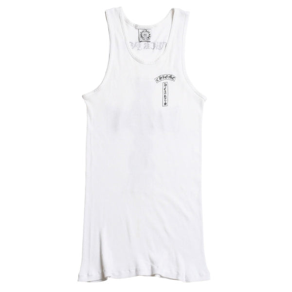 CHROME HEARTS Tank Top Old Chrome White Celtic Cross Scroll Label Good Condition Used 4a003629