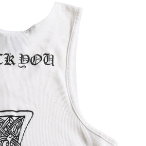 CHROME HEARTS Tank Top Old Chrome White Celtic Cross Scroll Label Good Condition Used 4a003629