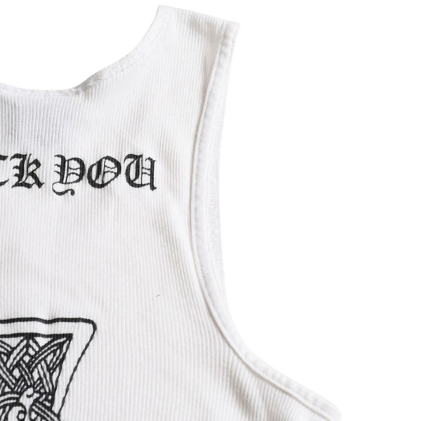 CHROME HEARTS Tank Top Old Chrome White Celtic Cross Scroll Label Good Condition Used 4a003629
