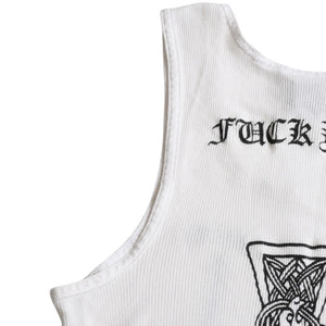 CHROME HEARTS Tank Top Old Chrome White Celtic Cross Scroll Label Good Condition Used 4a003629