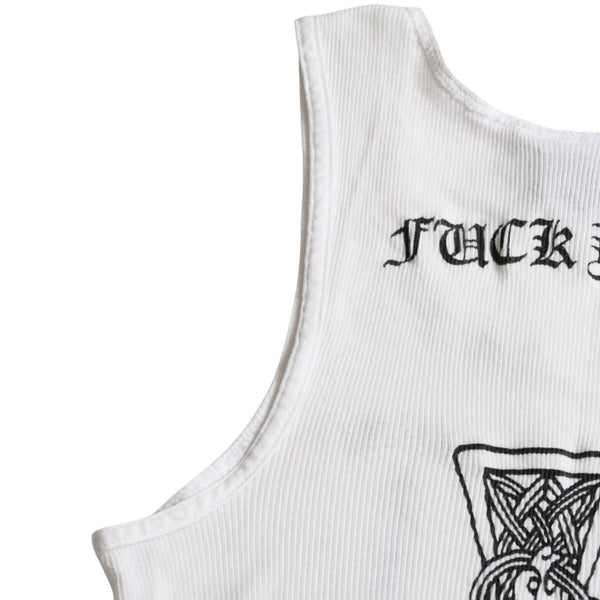 CHROME HEARTS Tank Top Old Chrome White Celtic Cross Scroll Label Good Condition Used 4a003629