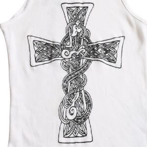 CHROME HEARTS Tank Top Old Chrome White Celtic Cross Scroll Label Good Condition Used 4a003629