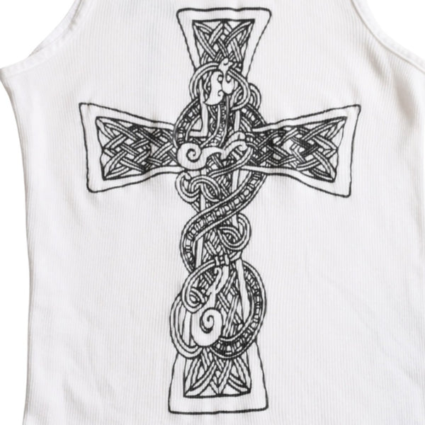 CHROME HEARTS Tank Top Old Chrome White Celtic Cross Scroll Label Good Condition Used 4a003629