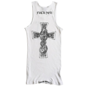 CHROME HEARTS Tank Top Old Chrome White Celtic Cross Scroll Label Good Condition Used 4a003629