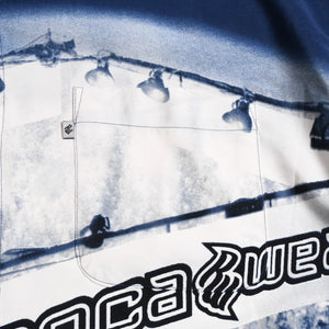 Very Good Condition ROCAWEAR BOXING Boxing Ring Pattern Blue White Navy All Over Pattern Shirt Short Sleeve Shirt Size XXL Used 4a002724