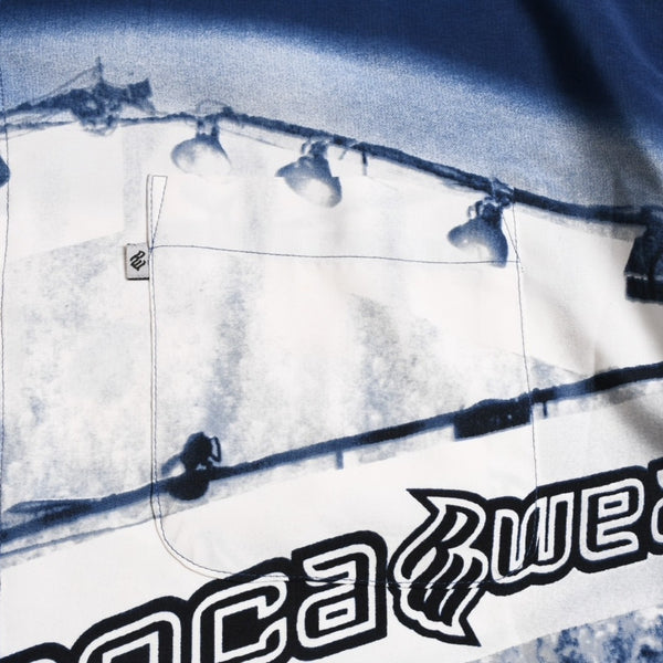Very Good Condition ROCAWEAR BOXING Boxing Ring Pattern Blue White Navy All Over Pattern Shirt Short Sleeve Shirt Size XXL Used 4a002724