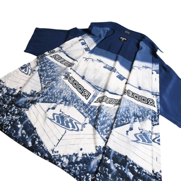 Very Good Condition ROCAWEAR BOXING Boxing Ring Pattern Blue White Navy All Over Pattern Shirt Short Sleeve Shirt Size XXL Used 4a002724