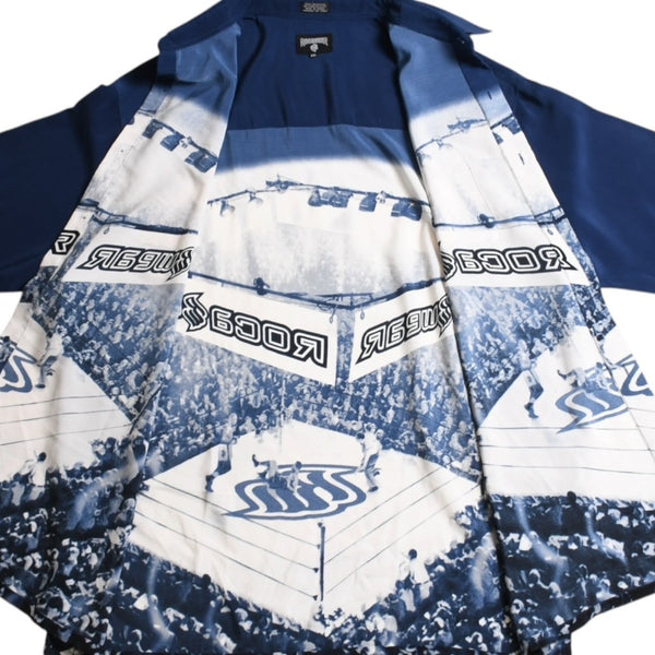 Very Good Condition ROCAWEAR BOXING Boxing Ring Pattern Blue White Navy All Over Pattern Shirt Short Sleeve Shirt Size XXL Used 4a002724