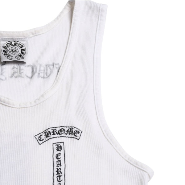 CHROME HEARTS Tank Top Old Chrome White Celtic Cross Scroll Label Good Condition Used 4a003629