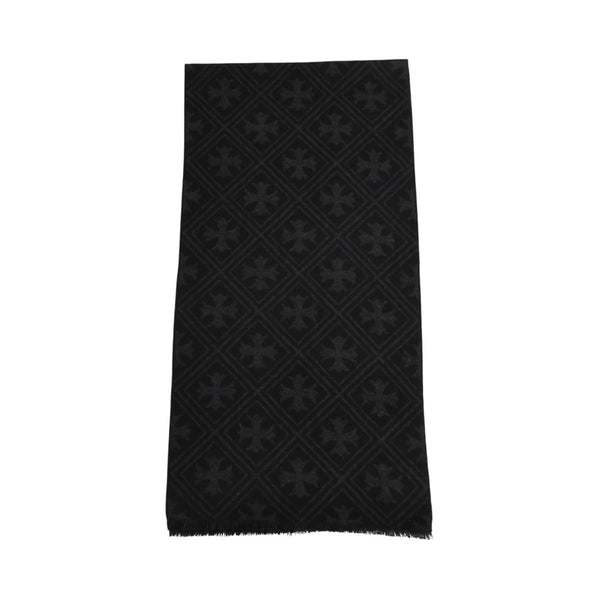 新品同様品 CHROME HEARTS クロムハーツ 未使用マフラー 総柄 CHクロス マフラー ストール ブラック グレー カシミヤ 中古 4a003609