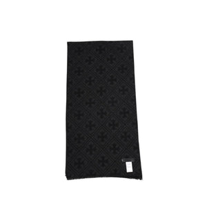 新品同様品 CHROME HEARTS クロムハーツ 未使用マフラー 総柄 CHクロス マフラー ストール ブラック グレー カシミヤ 中古 4a003609