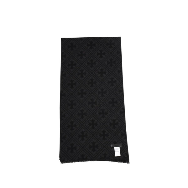 新品同様品 CHROME HEARTS クロムハーツ 未使用マフラー 総柄 CHクロス マフラー ストール ブラック グレー カシミヤ 中古 4a003609