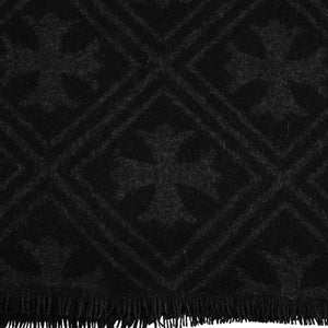 新品同様品 CHROME HEARTS クロムハーツ 未使用マフラー 総柄 CHクロス マフラー ストール ブラック グレー カシミヤ 中古 4a003609