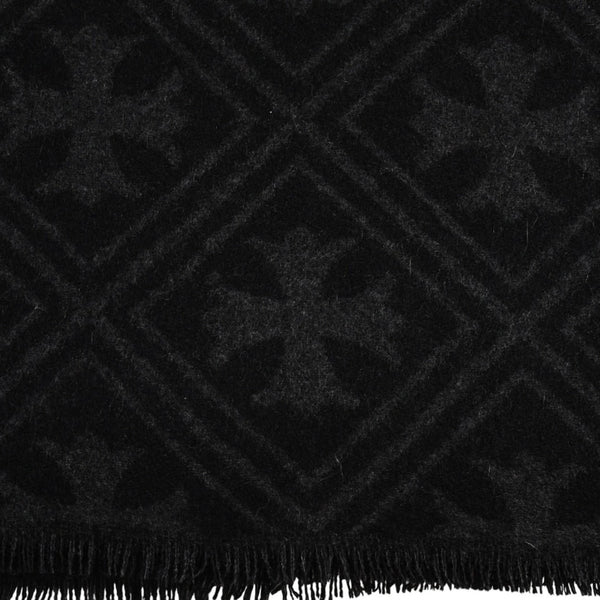 新品同様品 CHROME HEARTS クロムハーツ 未使用マフラー 総柄 CHクロス マフラー ストール ブラック グレー カシミヤ 中古 4a003609
