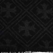 画像をギャラリービューアに読み込む, 新品同様品 CHROME HEARTS クロムハーツ 未使用マフラー 総柄 CHクロス マフラー ストール ブラック グレー カシミヤ 中古 4a003609