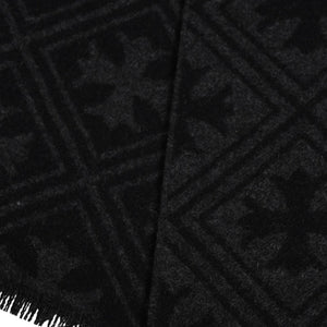 新品同様品 CHROME HEARTS クロムハーツ 未使用マフラー 総柄 CHクロス マフラー ストール ブラック グレー カシミヤ 中古 4a003609