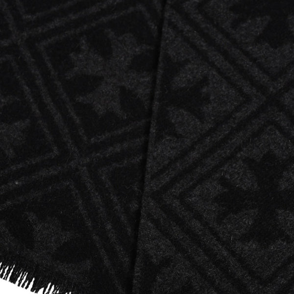 新品同様品 CHROME HEARTS クロムハーツ 未使用マフラー 総柄 CHクロス マフラー ストール ブラック グレー カシミヤ 中古 4a003609