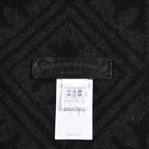 新品同様品 CHROME HEARTS クロムハーツ 未使用マフラー 総柄 CHクロス マフラー ストール ブラック グレー カシミヤ 中古 4a003609