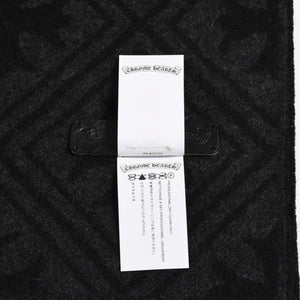 新品同様品 CHROME HEARTS クロムハーツ 未使用マフラー 総柄 CHクロス マフラー ストール ブラック グレー カシミヤ 中古 4a003609