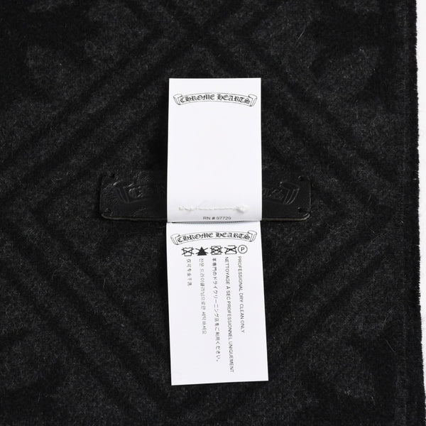 新品同様品 CHROME HEARTS クロムハーツ 未使用マフラー 総柄 CHクロス マフラー ストール ブラック グレー カシミヤ 中古 4a003609
