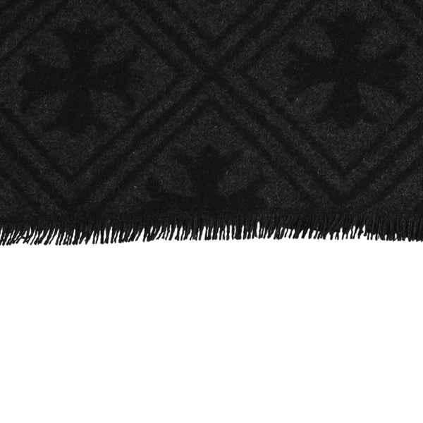 新品同様品 CHROME HEARTS クロムハーツ 未使用マフラー 総柄 CHクロス マフラー ストール ブラック グレー カシミヤ 中古 4a003609
