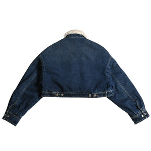 Very Good Condition PRADA Cropped Padded Denim Jacket Triangle Logo Size 36 CN160/72 A Used 4a001437