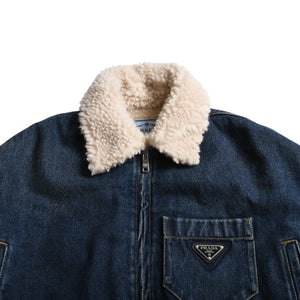 Very Good Condition PRADA Cropped Padded Denim Jacket Triangle Logo Size 36 CN160/72 A Used 4a001437