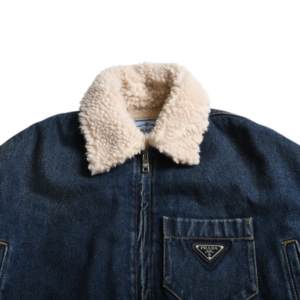 Very Good Condition PRADA Cropped Padded Denim Jacket Triangle Logo Size 36 CN160/72 A Used 4a001437