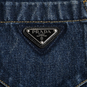 Very Good Condition PRADA Cropped Padded Denim Jacket Triangle Logo Size 36 CN160/72 A Used 4a001437