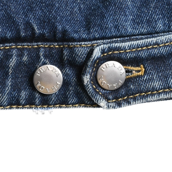 Very Good Condition PRADA Cropped Padded Denim Jacket Triangle Logo Size 36 CN160/72 A Used 4a001437