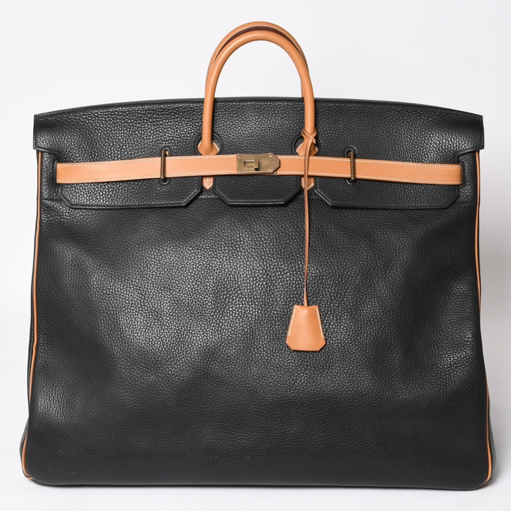 HERMES エルメス オータクロア60 ハンドバッグ ○T刻印 フィヨルド ヴォーシャモニー ブラック ナチュラル ゴールド金具 美品 中古 4a003635