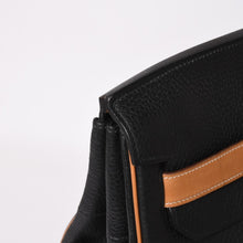 Load image into Gallery viewer, HERMES エルメス オータクロア60 ハンドバッグ ○T刻印 フィヨルド ヴォーシャモニー ブラック ナチュラル ゴールド金具 美品 中古 4a003635