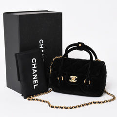 Like new CHANEL Chanel Matelasse Velvet Mini Bowling 2way Bag Mini Boston Bag Random Number Velvet Leather Black Gold Hardware Used 4a003638