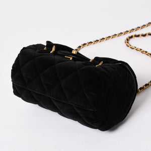 Like new CHANEL Chanel Matelasse Velvet Mini Bowling 2way Bag Mini Boston Bag Random Number Velvet Leather Black Gold Hardware Used 4a003638