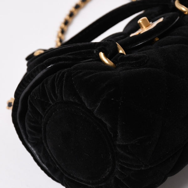 Like new CHANEL Chanel Matelasse Velvet Mini Bowling 2way Bag Mini Boston Bag Random Number Velvet Leather Black Gold Hardware Used 4a003638