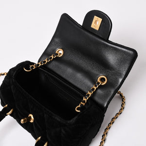 Like new CHANEL Chanel Matelasse Velvet Mini Bowling 2way Bag Mini Boston Bag Random Number Velvet Leather Black Gold Hardware Used 4a003638