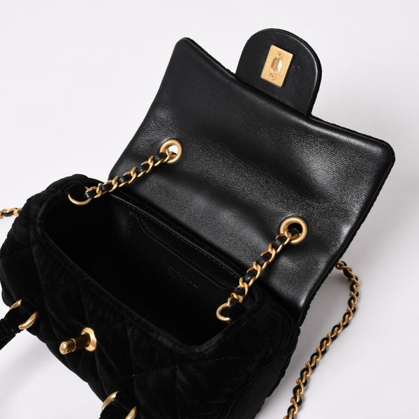 Like new CHANEL Chanel Matelasse Velvet Mini Bowling 2way Bag Mini Boston Bag Random Number Velvet Leather Black Gold Hardware Used 4a003638