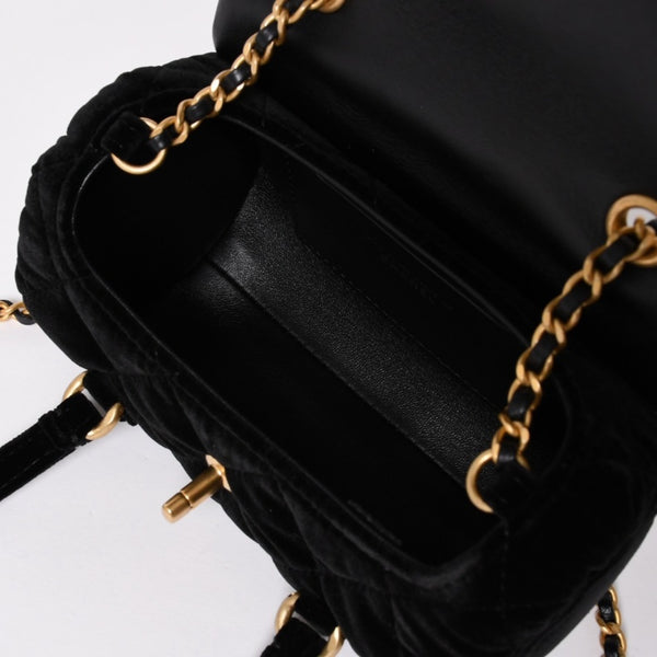 Like new CHANEL Chanel Matelasse Velvet Mini Bowling 2way Bag Mini Boston Bag Random Number Velvet Leather Black Gold Hardware Used 4a003638