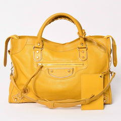BALENCIAGA Classic Metallic Edge City Handbag Shoulder Bag 390154 Goatskin Yellow Gold Hardware Studs 2way Good Condition Used 4a003657