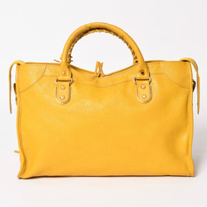 BALENCIAGA Classic Metallic Edge City Handbag Shoulder Bag 390154 Goatskin Yellow Gold Hardware Studs 2way Good Condition Used 4a003657