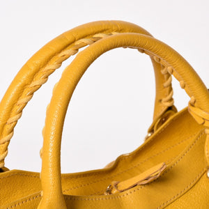 BALENCIAGA Classic Metallic Edge City Handbag Shoulder Bag 390154 Goatskin Yellow Gold Hardware Studs 2way Good Condition Used 4a003657