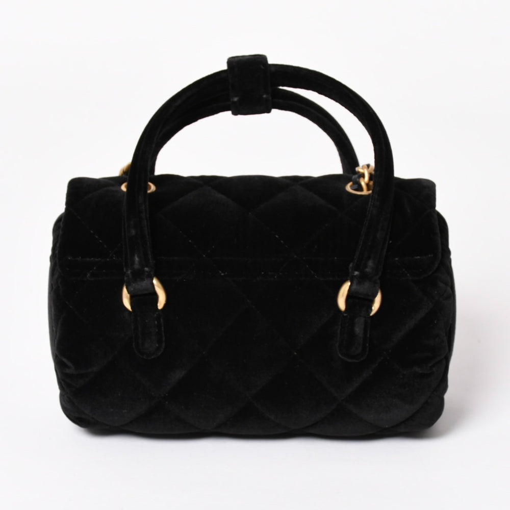 Like new CHANEL Chanel Matelasse Velvet Mini Bowling 2way Bag Mini Boston Bag Random Number Velvet Leather Black Gold Hardware Used 4a003638