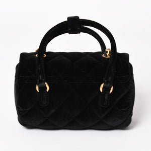 Like new CHANEL Chanel Matelasse Velvet Mini Bowling 2way Bag Mini Boston Bag Random Number Velvet Leather Black Gold Hardware Used 4a003638
