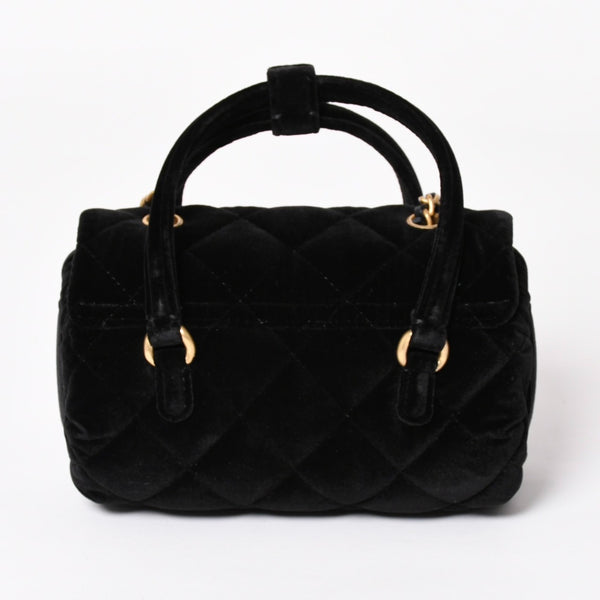 Like new CHANEL Chanel Matelasse Velvet Mini Bowling 2way Bag Mini Boston Bag Random Number Velvet Leather Black Gold Hardware Used 4a003638