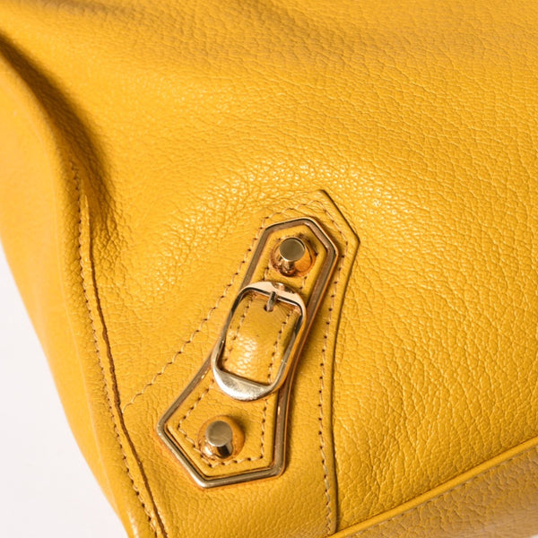 BALENCIAGA Classic Metallic Edge City Handbag Shoulder Bag 390154 Goatskin Yellow Gold Hardware Studs 2way Good Condition Used 4a003657
