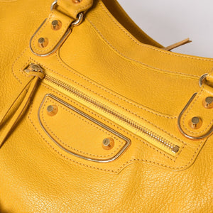 BALENCIAGA Classic Metallic Edge City Handbag Shoulder Bag 390154 Goatskin Yellow Gold Hardware Studs 2way Good Condition Used 4a003657