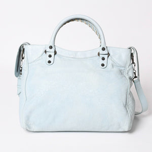 BALENCIAGA Classic Velo Handbag Shoulder Bag 235216 Editors 2WAY Lambskin Ice Blue Metal Black Hardware Good Condition Used 4a003651